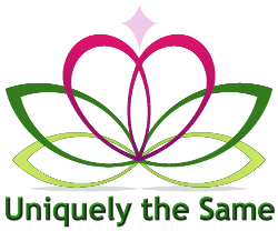 Uniquely the Same Logo. Each one celebrated. - A Flower that has red heart shaped pedals, light and dark green pedals and a Bethlehem star at the top. The flower causes a small, unified shadow on the bottom.
